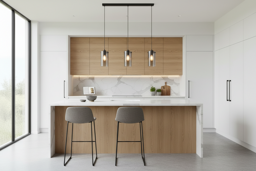 Modern Minimalist Three-Light Kitchen Pendant Light Black Smokey Glass