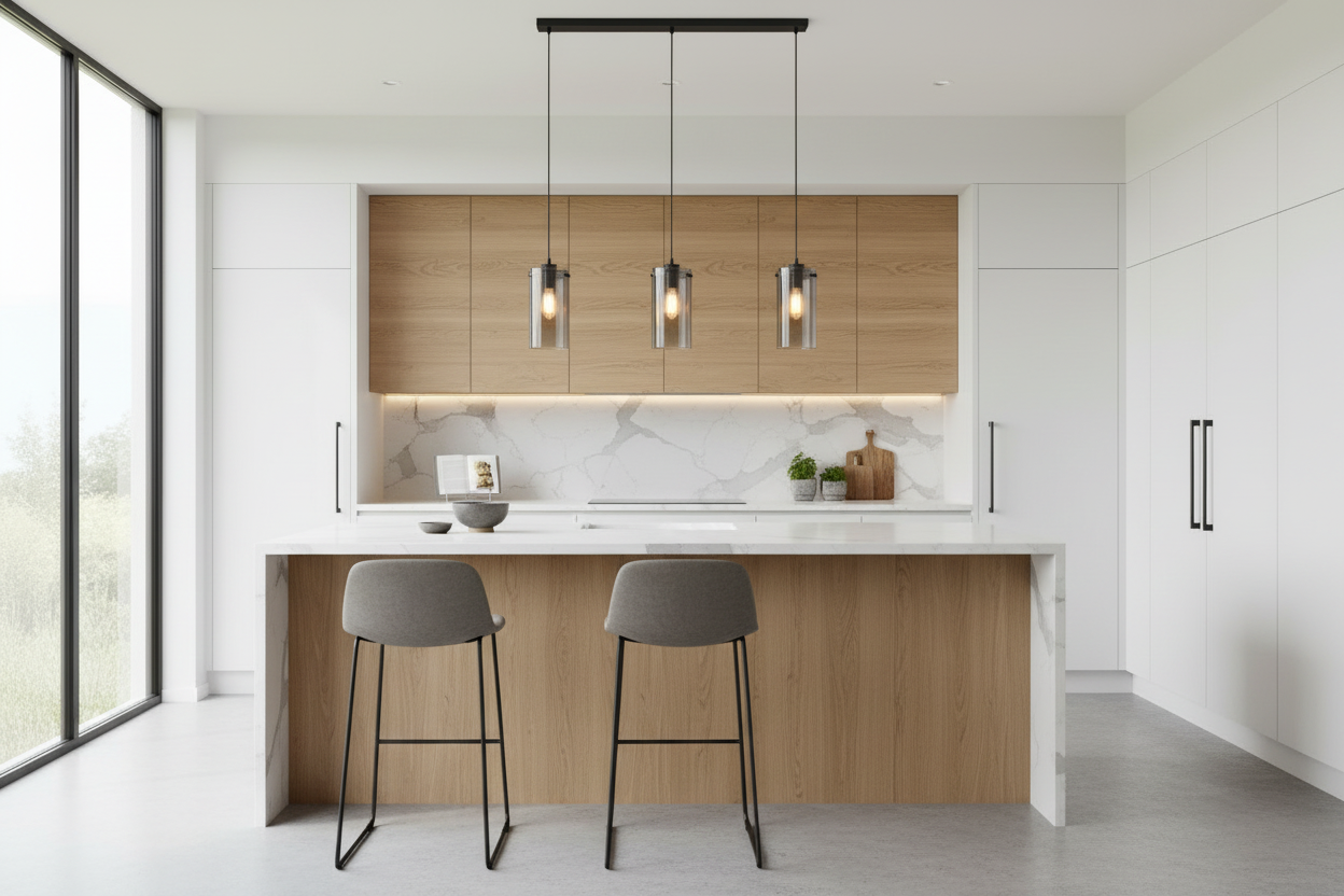 Modern Minimalist Three-Light Kitchen Pendant Light Black Smoked Glass