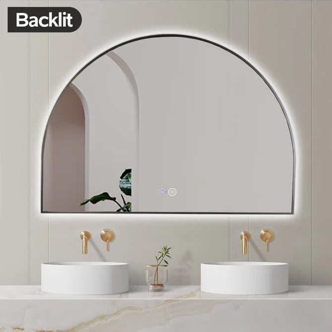 Bathroom 1200x800mm Arched Gunmetal Metal Framed LED Mirror