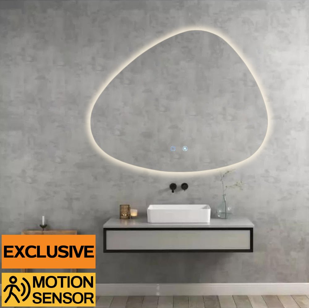 1210x990mm Special LED Wall Mirror with Motion Sensor Auto On Demister Touch Switch 3 Colours Lighting on 20mm Rim