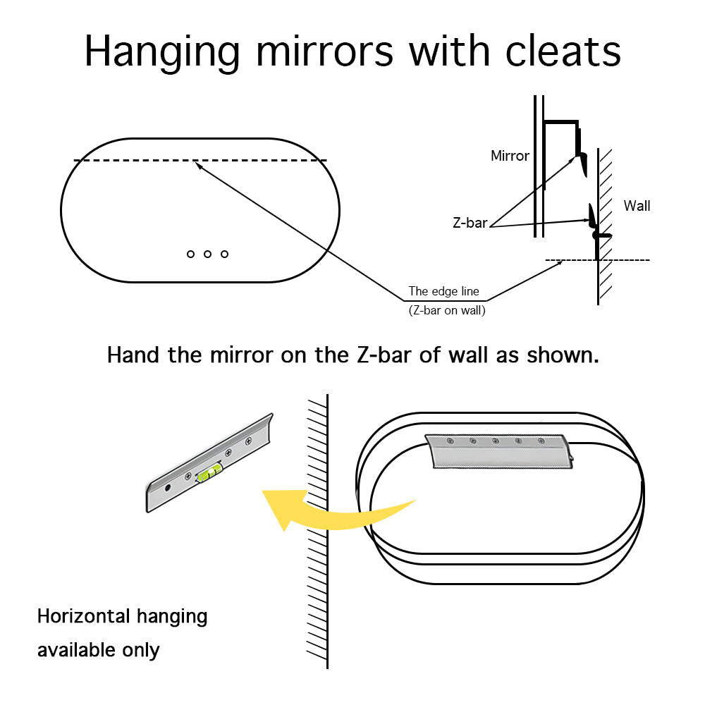 1500x750mm Backlit Led Mirror Oblong Racetrack Motion Sensor Demister Touch Sensor Switch