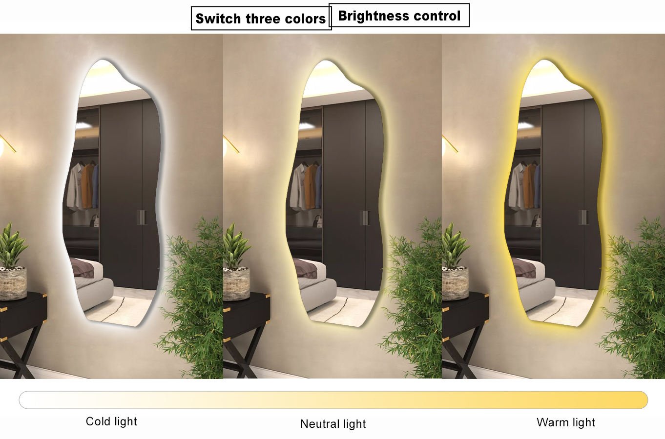 1800x800mm Irregular Backlit Frameless Wall-mounted LED Full Length Mirror with Motion Sensor