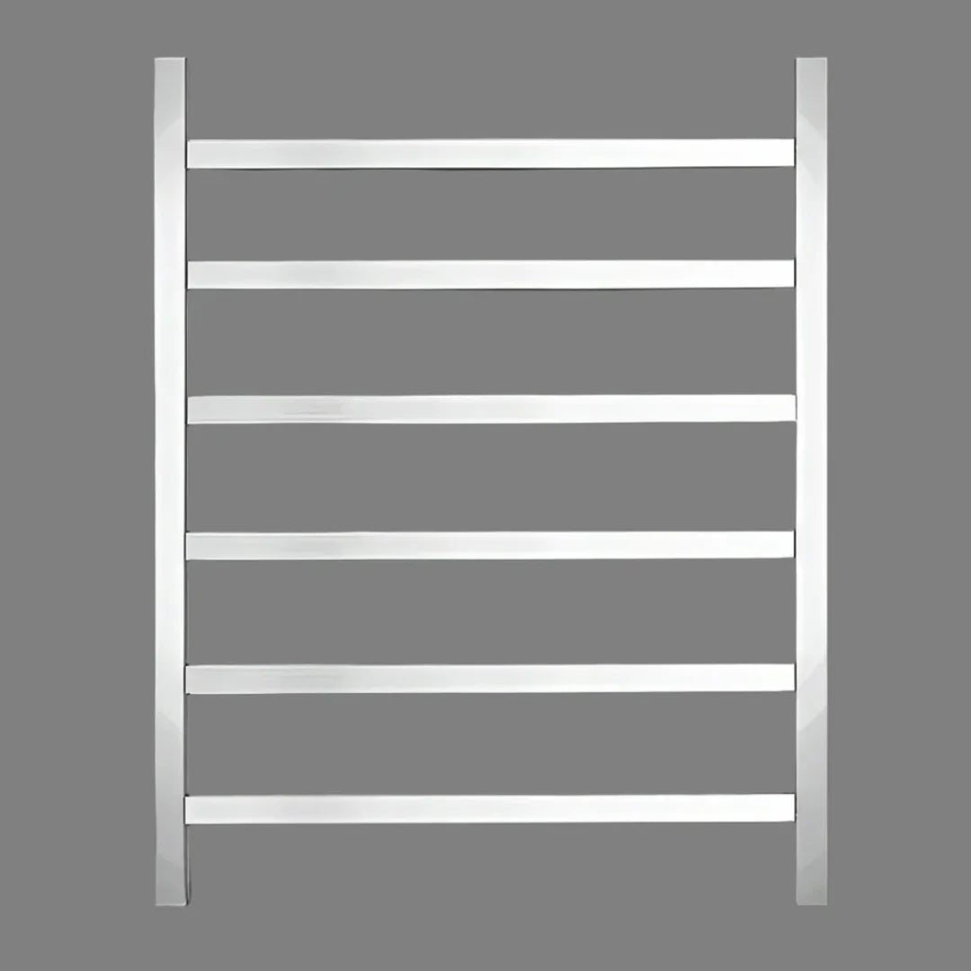 Silver/Black 6-Bar Square Stainless Steel Heated Towel Rack, 600×800×120 mm, 60W