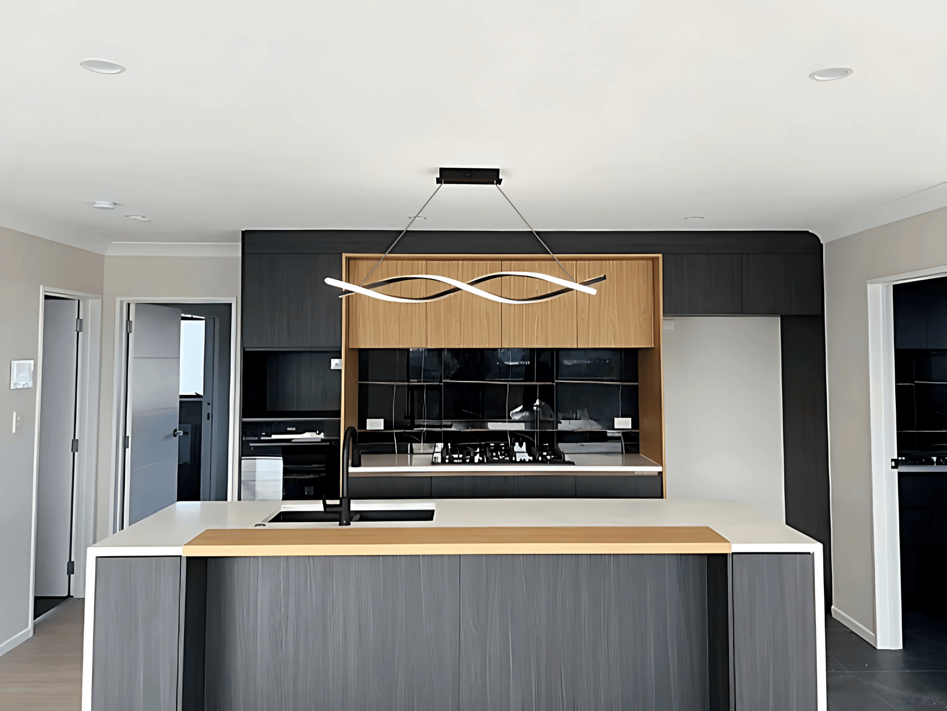 Black Double Spiral LED Kitchen Pendant Light – 1.2m