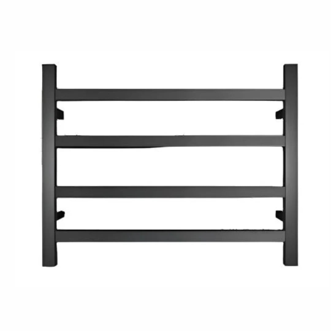 Silver/Black 4-Bar Square Stainless Steel Heated Towel Rack, 600×500×120 mm, 45W