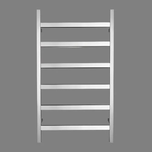 Silver/Black 6-Bar Square Stainless Steel Heated Towel Rack, 400×800×120 mm, 60W