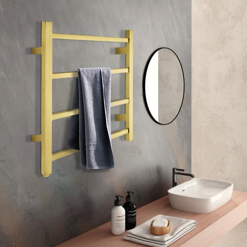 520Hx500Wx120D mm Square Gold Electric Heated Towel Rail 4 Bars