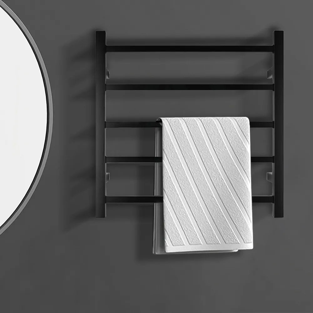 Silver/Black/Brushed Gold 5-Bar Square Stainless Steel Heated Towel Rack, 600×530×120mm 50W