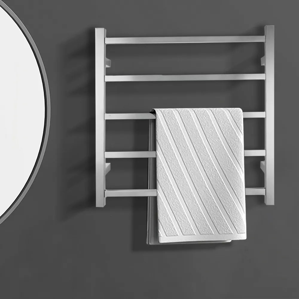 Silver/Black/Brushed Gold 5-Bar Square Stainless Steel Heated Towel Rack, 600×530×120mm 50W