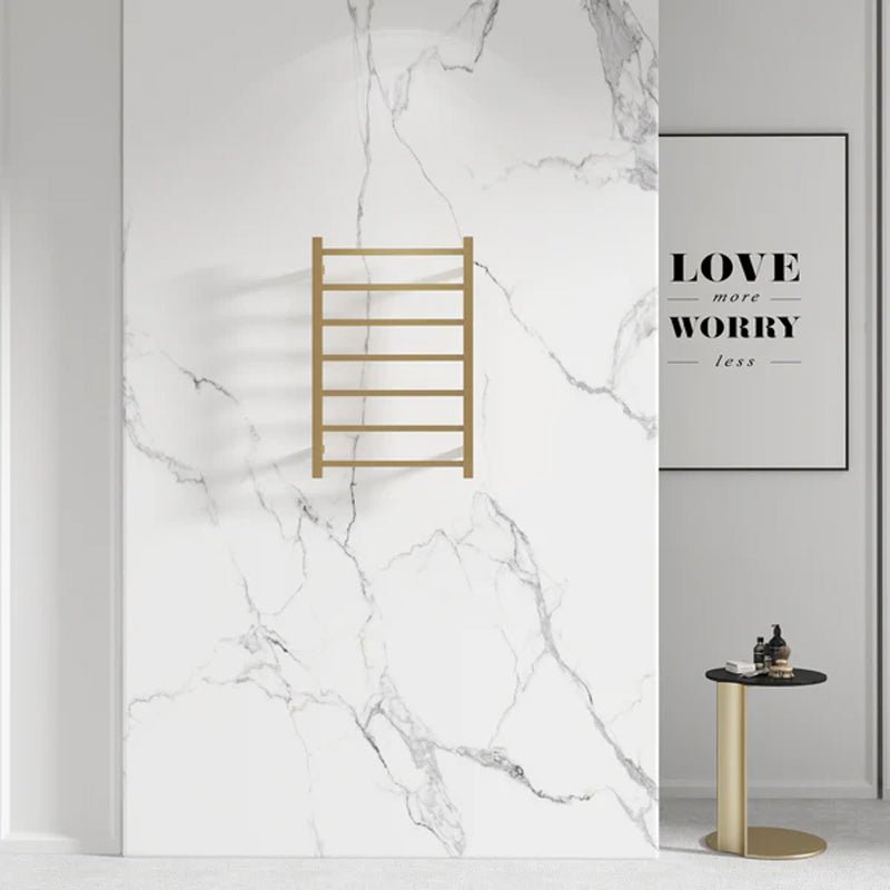 750Hx500Wx120D mm Square Brushed Yellow Gold Heated Towel Rail 7 Bars