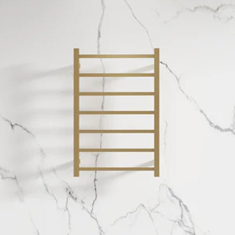 750Hx500Wx120D mm Square Brushed Yellow Gold Heated Towel Rail 7 Bars