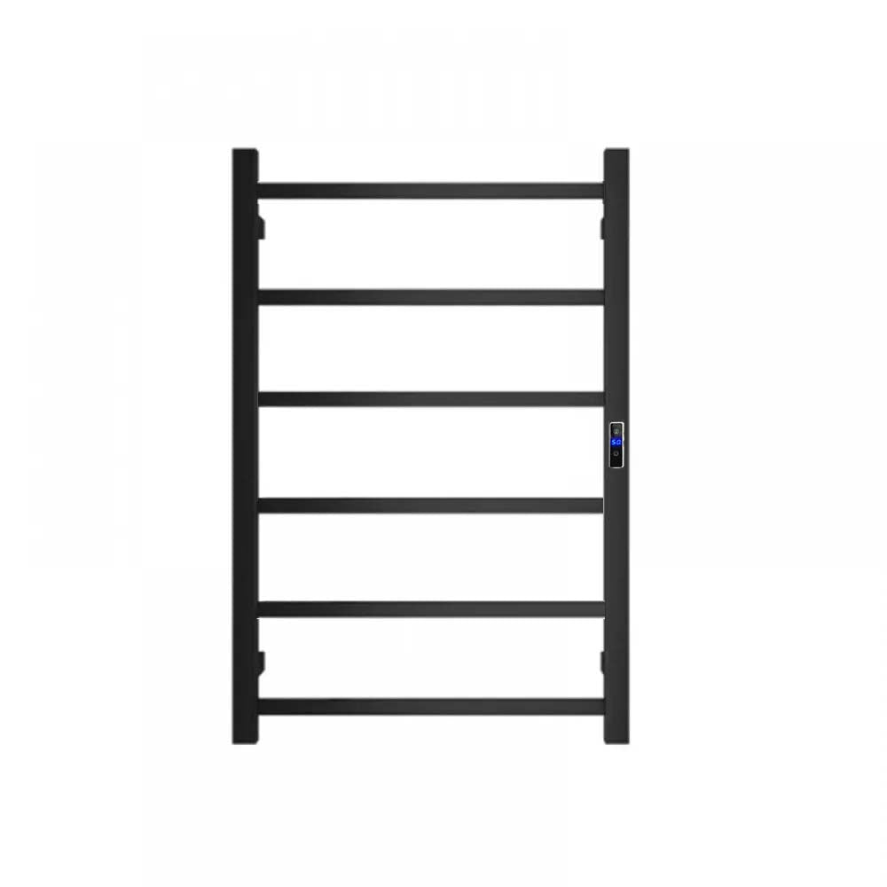 800Hx400Wx110D mm Square Matte Black Heated Towel Rail With Timer 6 Bars