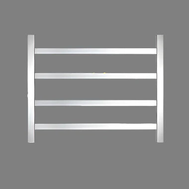 Silver/Black 4-Bar Square Stainless Steel Heated Towel Rack, 600×500×120 mm, 45W