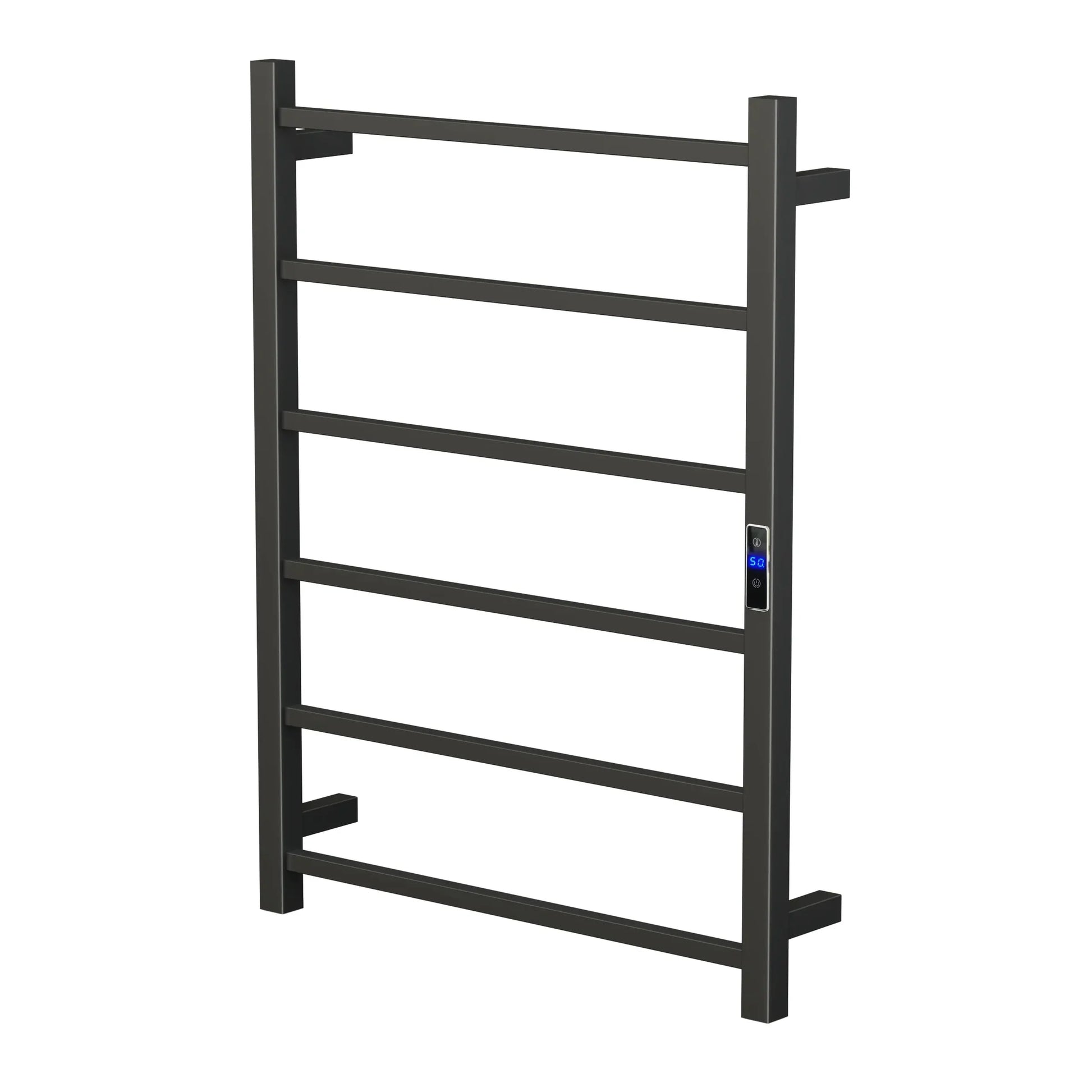 Silver/Black/Gun Metal 6-Bar Square Stainless Steel Heated Towel Rail, 600Wx800Hx110D Timer & Temp Control