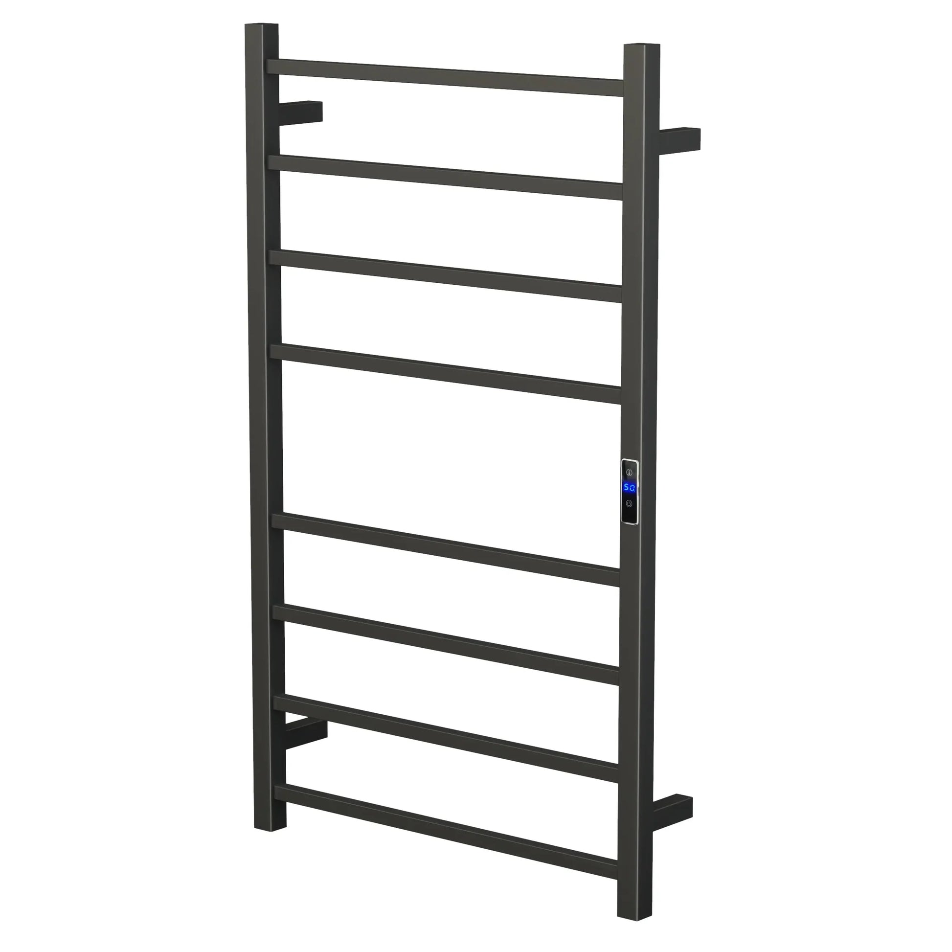 Silver/Black/Gun Metal 8-Bar Square Stainless Steel Heated Towel Rail, 600Wx1000Hx110D Timer & Temp Control