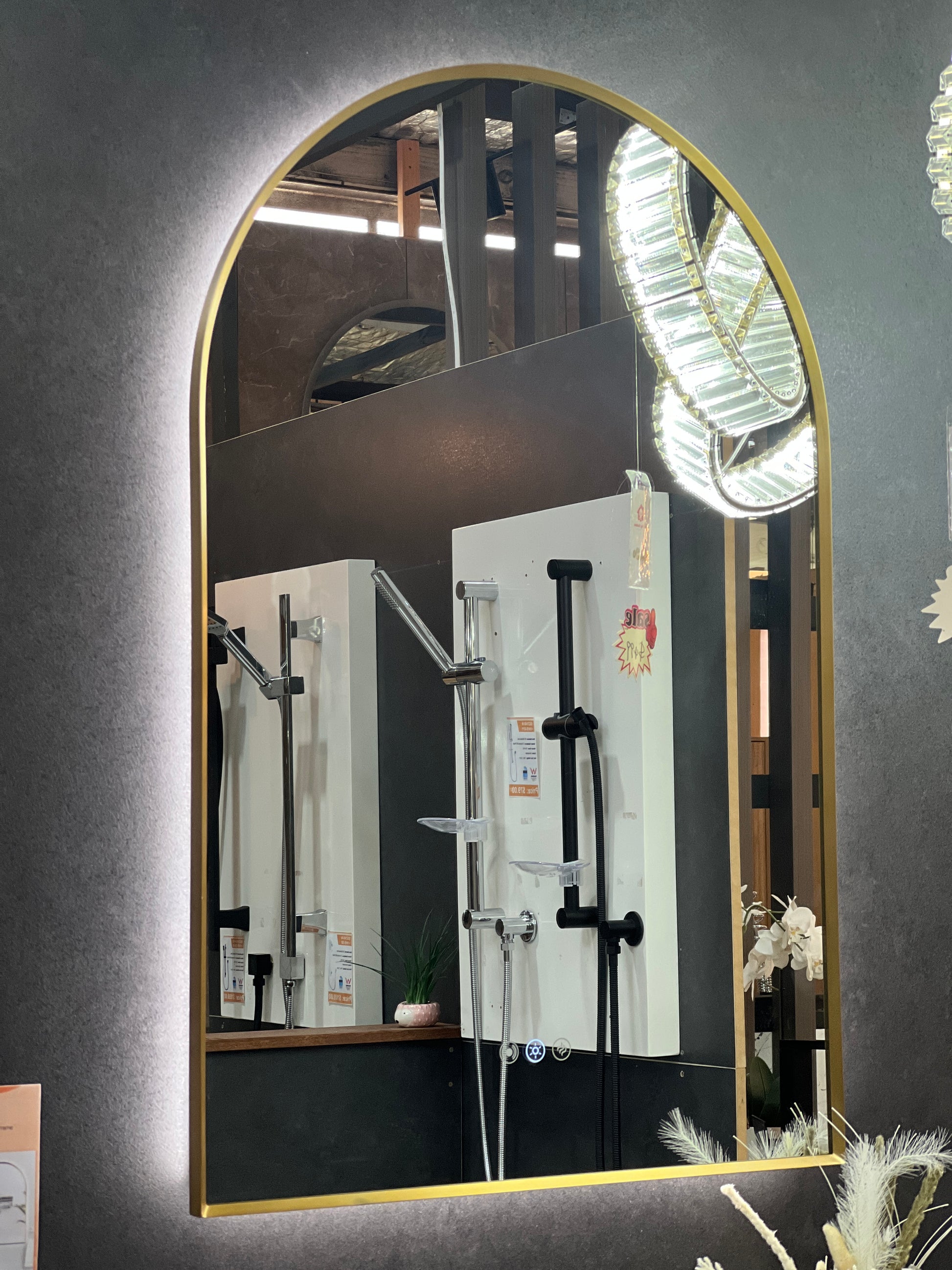 Backlit Brushed Yellow Gold Frame Arched LED Wall Mirror ABLED6090YG-S