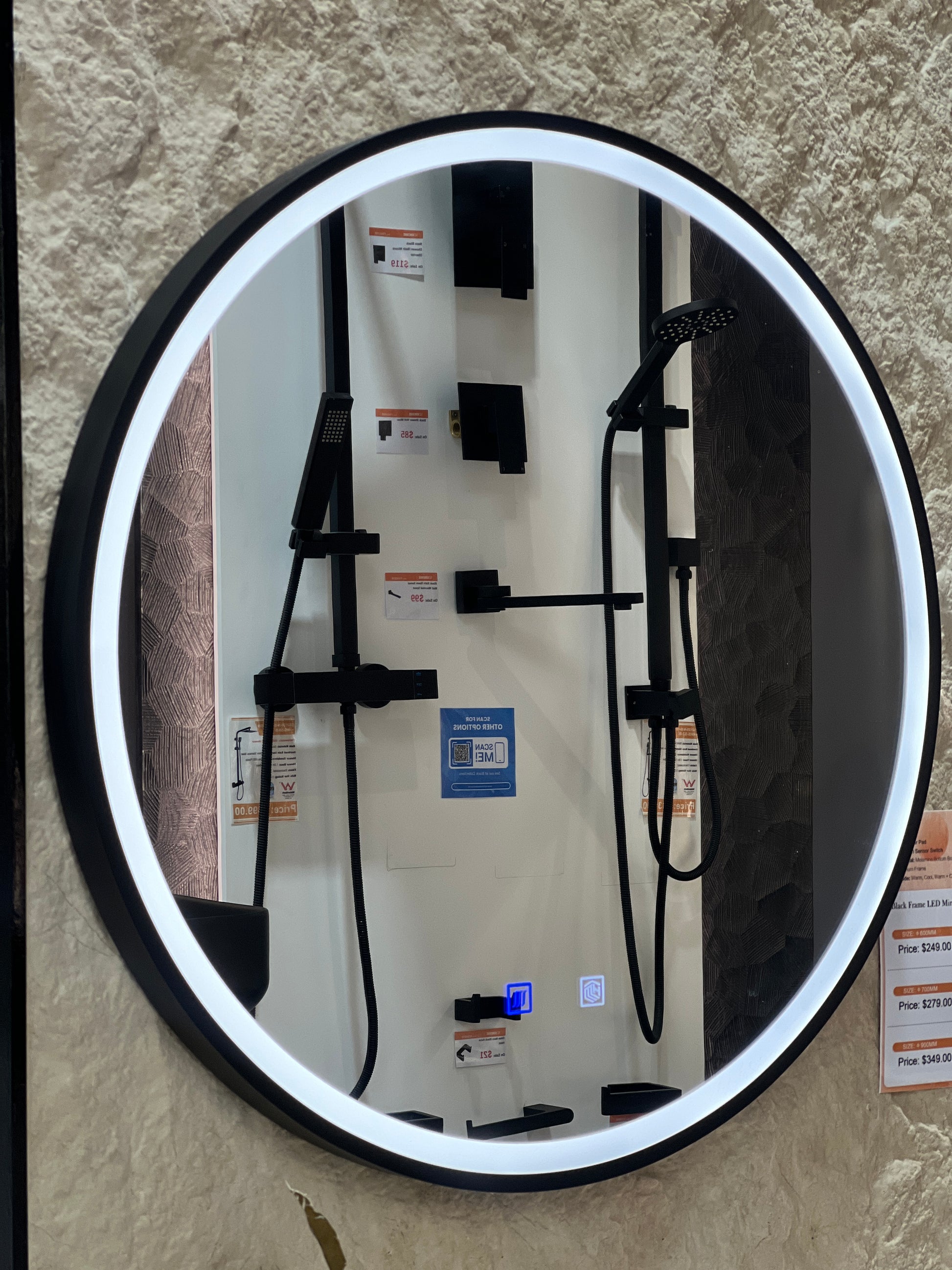 900x900x40mm Round Bathroom LED Mirror with Demister Touch Sensor Switch Wall Mounted