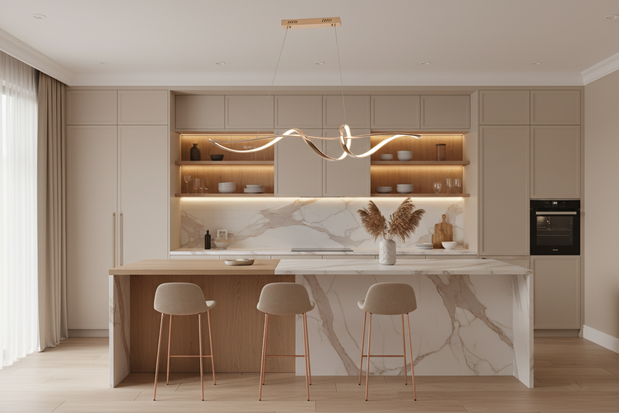 LED Kitchen Bar Gold Pendant Light 1200mm - Twist Luna