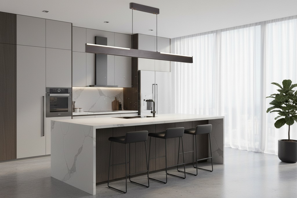 Modern Grey LED Kitchen Pendant Light – Remote Control & Dimmable