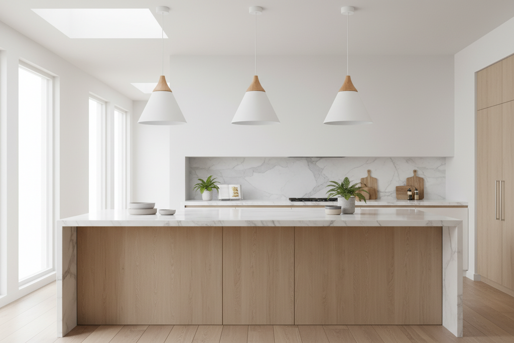 250mm Nordic Modern Looking White Wood finish Pendant Light PL0125W