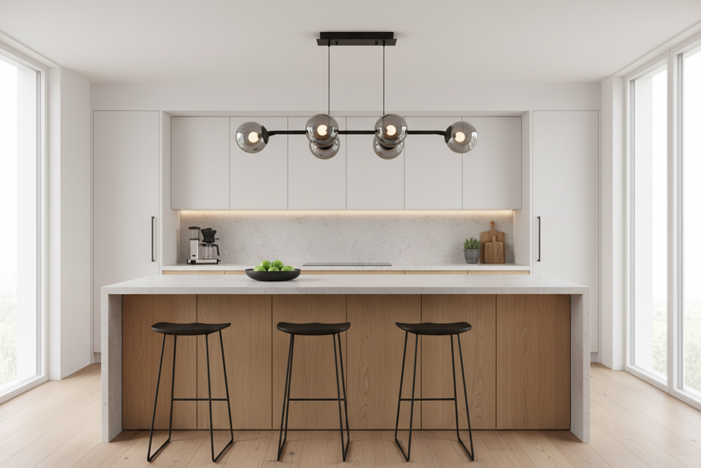 Stylish Set of 6 Smoke Grey Globe Kitchen Pendant Lights UQ100SG