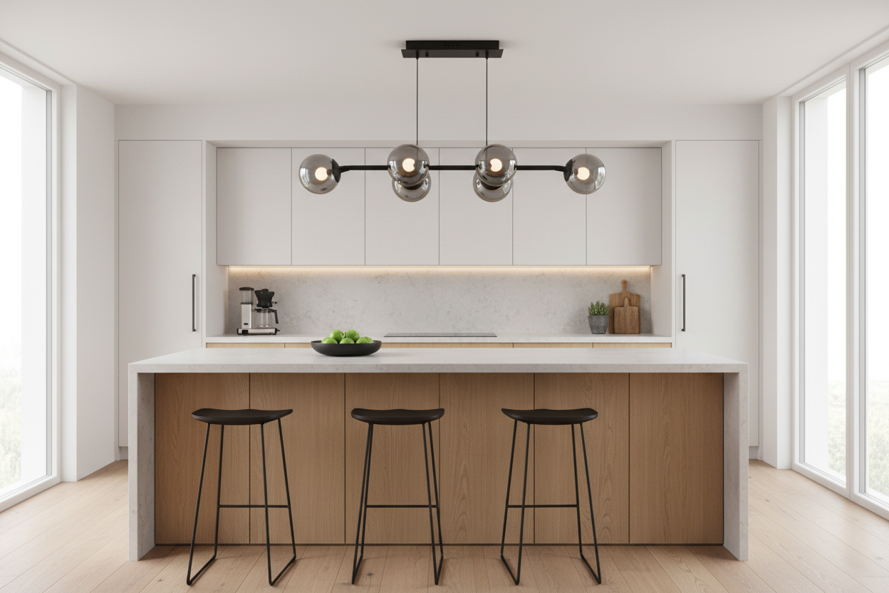 Stylish Set of 6 Smoke Grey Globe Kitchen Pendant Lights UQ100SG