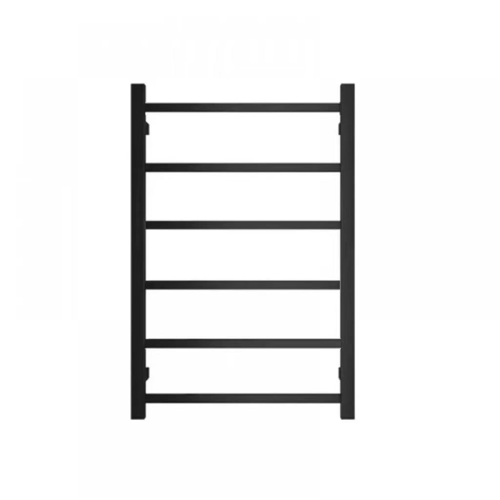 Silver/Black 6-Bar Square Stainless Steel Heated Towel Rack, 400×800×120 mm, 60W