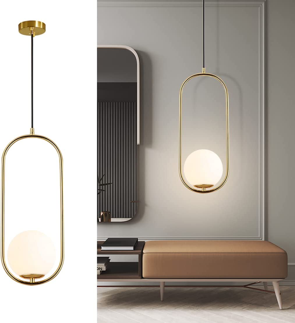 brushed golden with white ball pendantlight 1