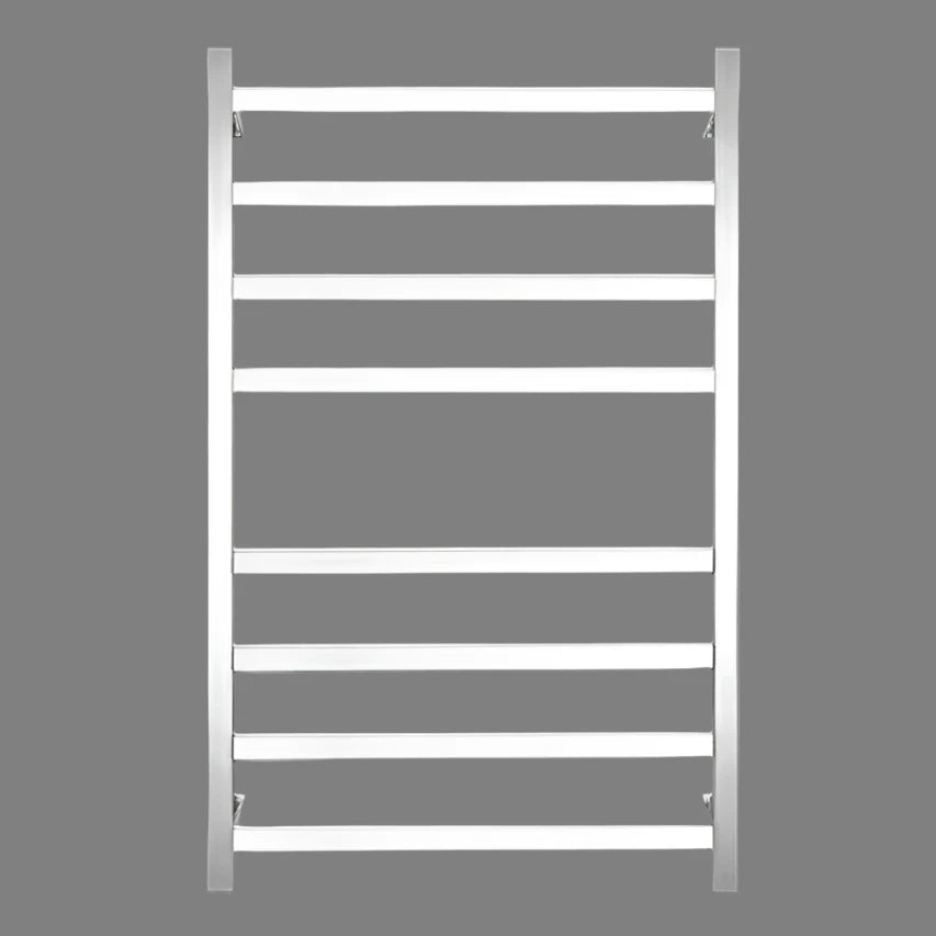 Silver/Black 8-Bar Square Stainless Steel Heated Towel Rack, 600×1000×120 mm, 80W