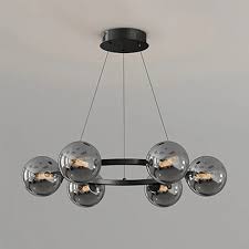 Circle Smoked Black Glass Multi-Head Ceiling Pendant Light CIR6-15MG