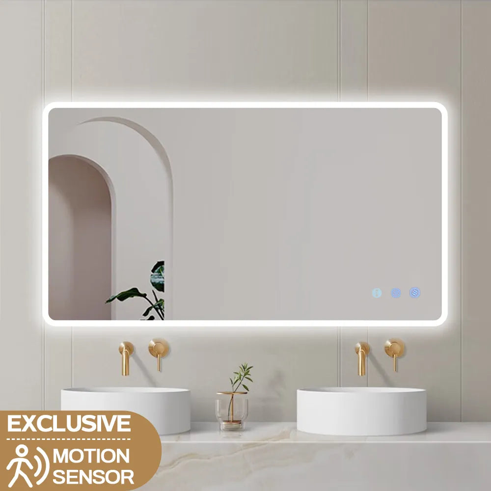 1200*750 Rectangle LED Mirror with Motion Sensor And Demister Touch Switch 3 Colours Lighting