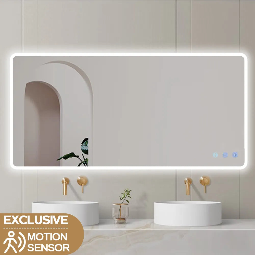 1500*750 Rectangle LED Mirror with Motion Sensor And Demister Touch Switch 3 Colours Lighting