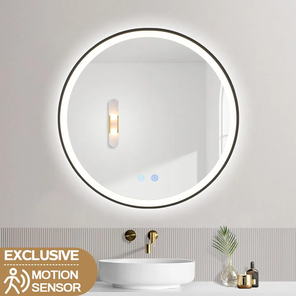 600x600x40mm Round Bathroom LED Mirror with Demister Touch Sensor Switch Wall Mounted