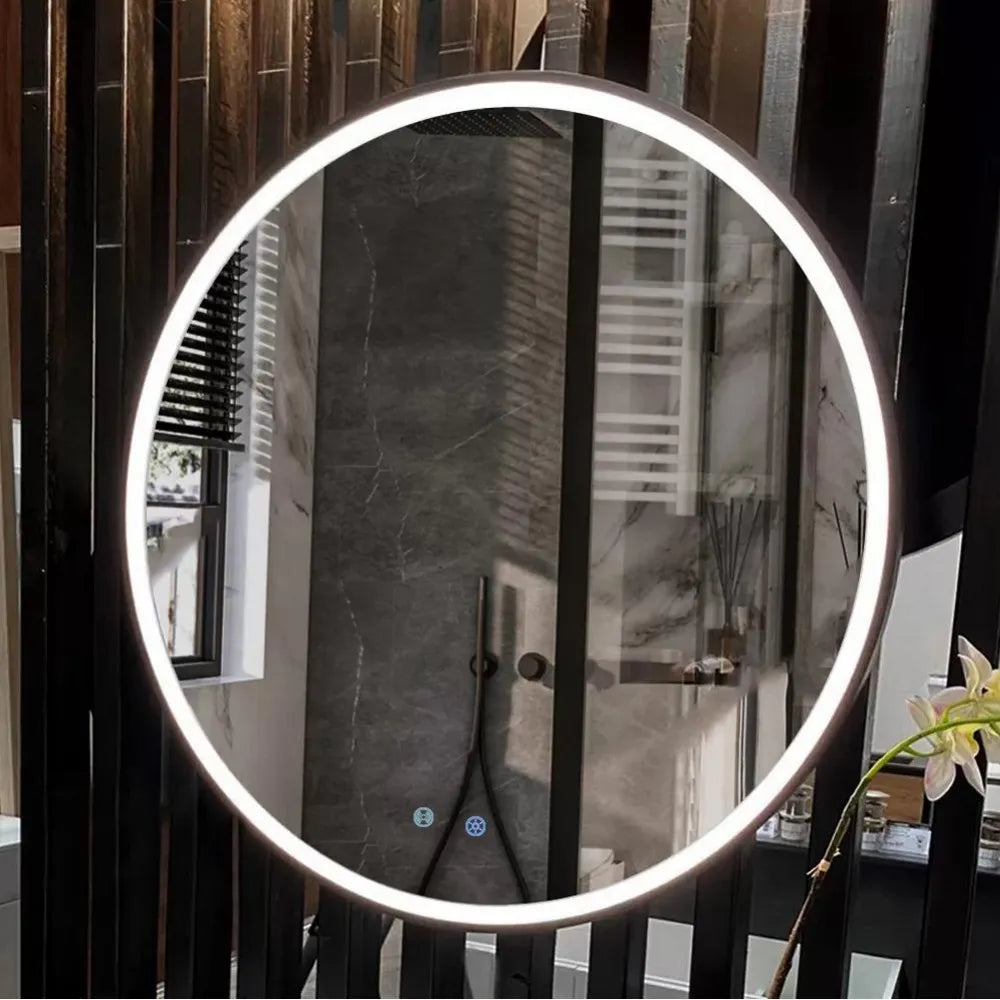 600x600x40mm Round Bathroom LED Mirror with Demister Touch Sensor Switch Wall Mounted