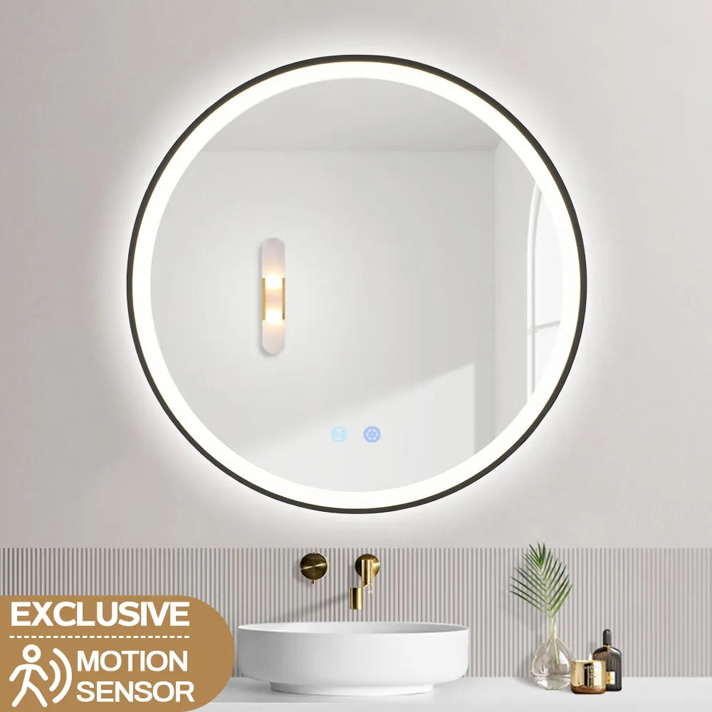 700x700x40mm Round Bathroom LED Mirror with Demister Touch Sensor Switch Wall Mounted