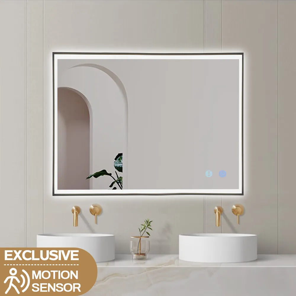 750x600x40mm Rectangle LED Mirror with Demister Touch Sensor Switch Wall Mounted Vertical or Horizontal