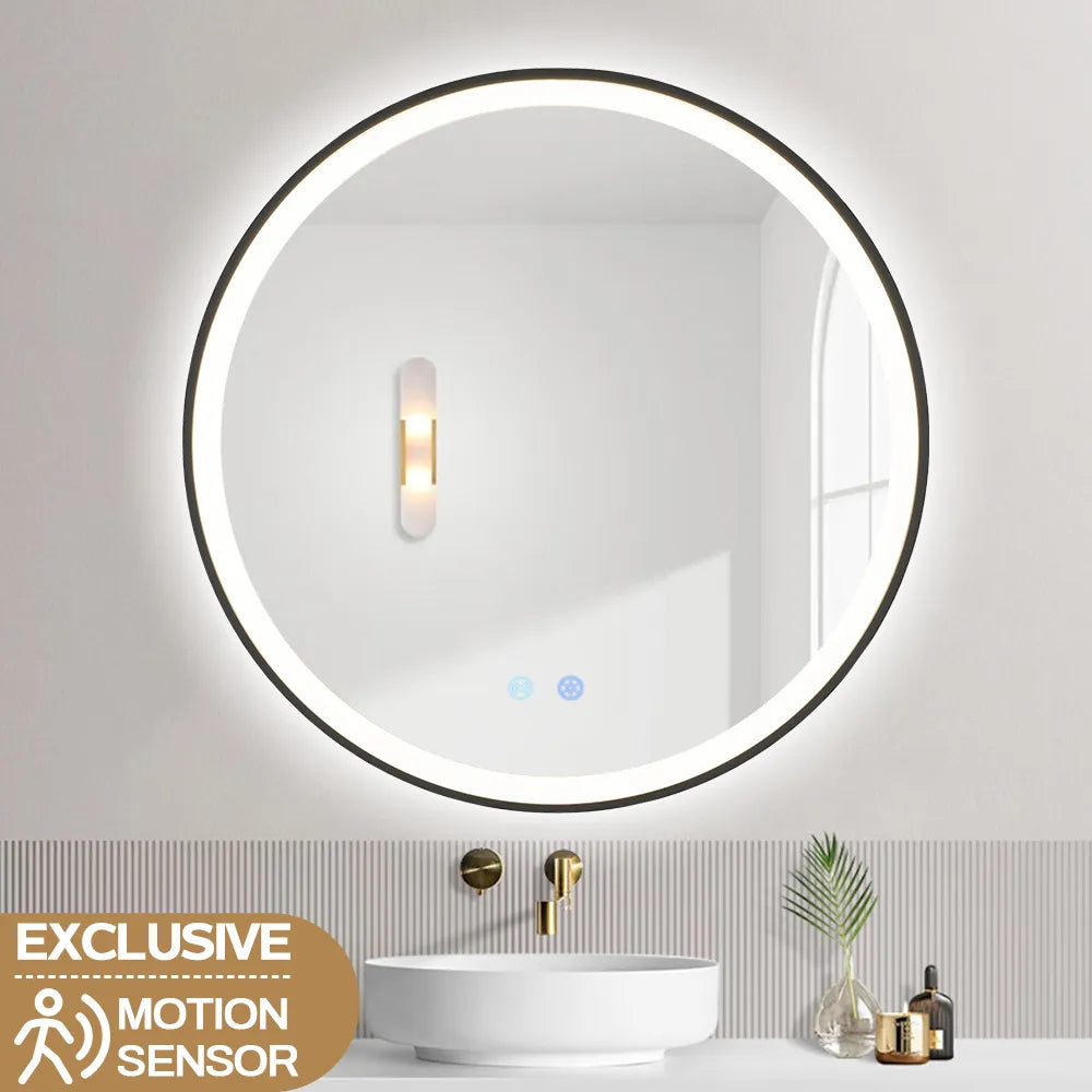 900x900x40mm Round Bathroom LED Mirror with Demister Touch Sensor Switch Wall Mounted