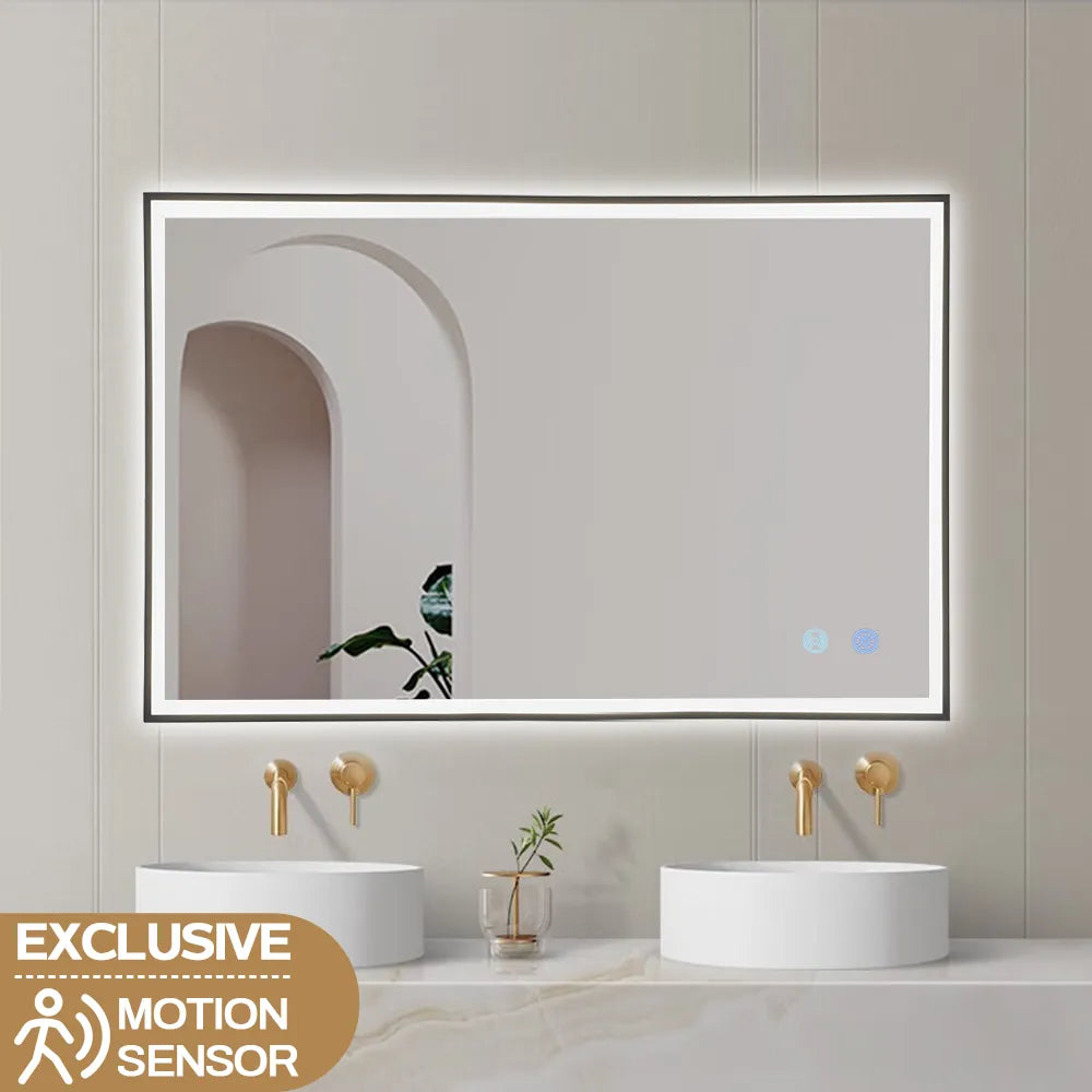 900x750x40mm Rectangle LED Mirror with Demister Touch Sensor Switch Wall Mounted Vertical or Horizontal