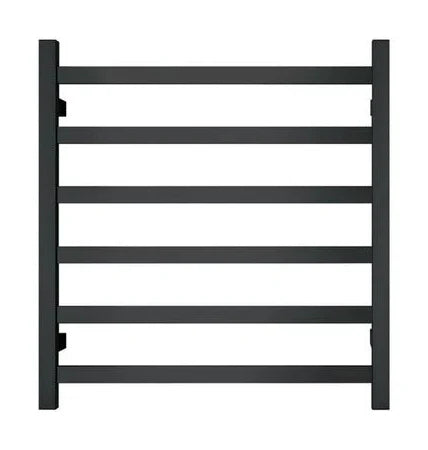 Silver/Black 6-Bar Square Stainless Steel Heated Towel Rack, 600×800×120 mm, 60W
