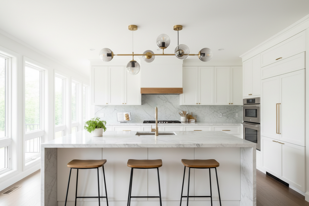 Unique Stylish Brushed Golden Pendant light with 6 Smoky Glass Ball UQ0206YG