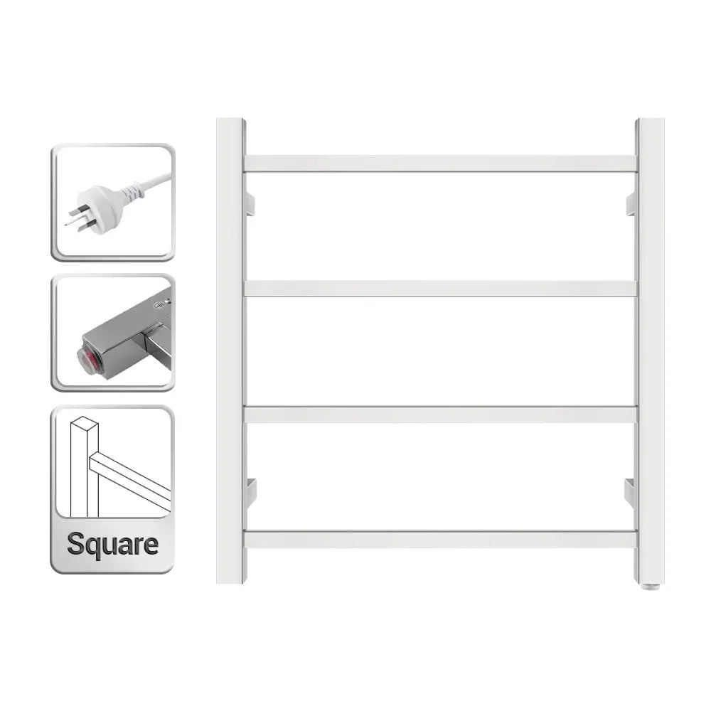 Silver/Black/Brushed Gold 4-Bar Square Stainless Steel Heated Towel Rack, 500×520×120mm 50W