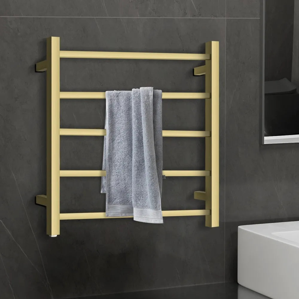 Silver/Black/Brushed Gold 5-Bar Square Stainless Steel Heated Towel Rack, 600×530×120mm 50W