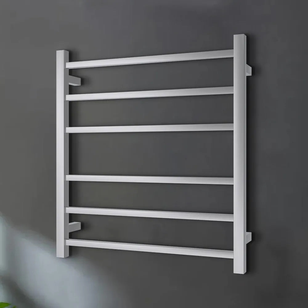 Silver/Black/Gun Metal/Brushed Gold 6-Bar Square Stainless Steel Heated Towel Rack, 620×674×120mm 60W