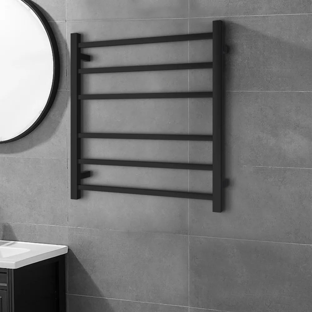 Silver/Black/Gun Metal/Brushed Gold 6-Bar Square Stainless Steel Heated Towel Rack, 620×674×120mm 60W